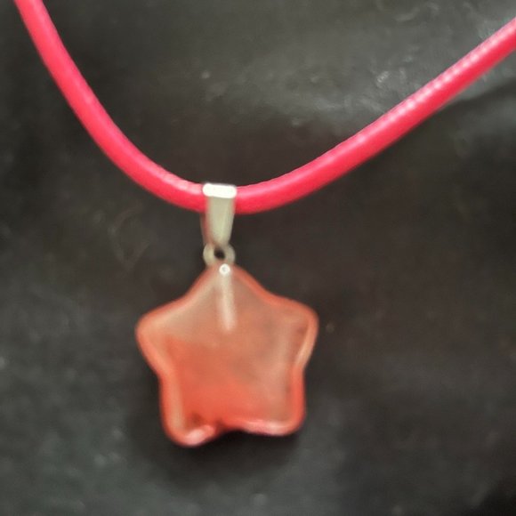 Hand Crafted Jewelry - Hand Crafted Pink Star Cherry Quartz Corded Medallion Necklace Gemstone Handmade